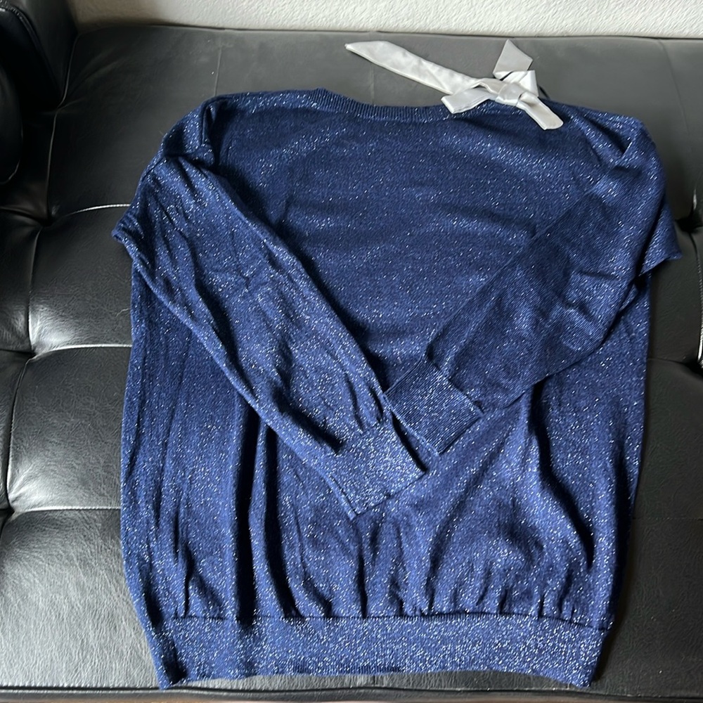 NWOT LC Lauren Conrad Navy Sparkle Sweater with Bow Accent